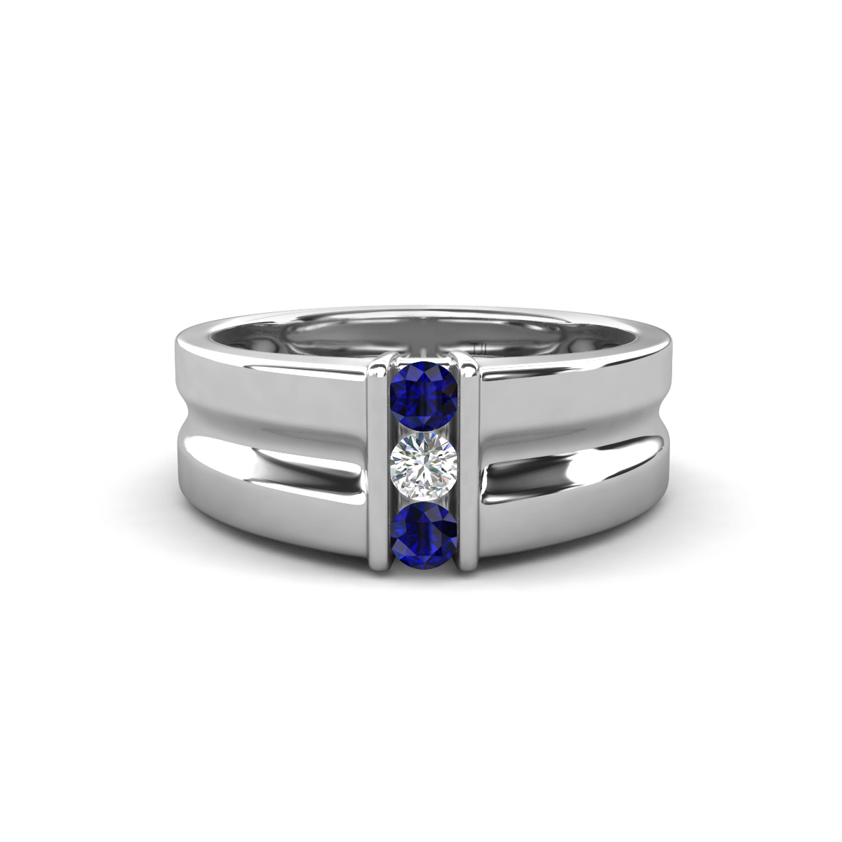 Xavier 0.24 ctw Blue Sapphire and Natural Diamond Three Stone Men Band (8.50 mm) 